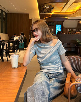 Asymmetrical Drape Short-Sleeve T-Shirt