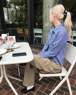 Checked gathered crop shirt