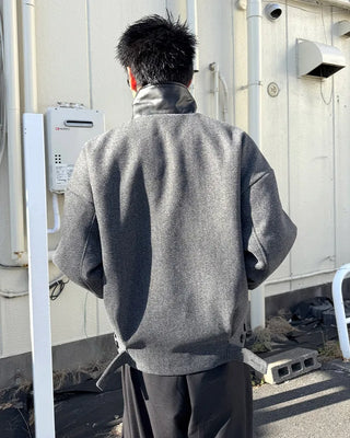 High-neck button-up half coat