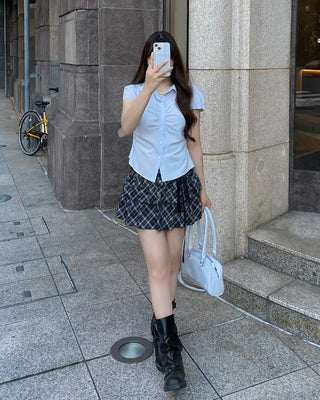 Front shirred short-sleeved shirt