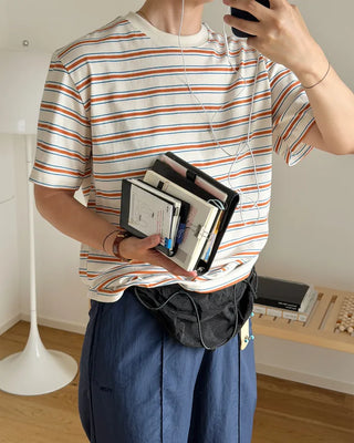 Trendy striped short-sleeved T-shirt