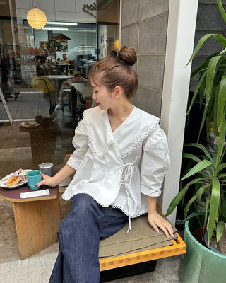 Big collar flared blouse