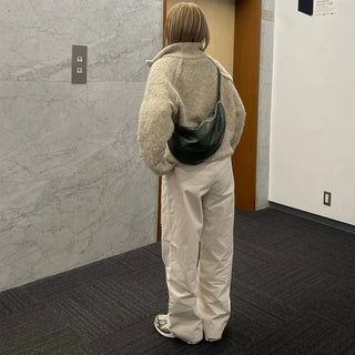 Brushed-back cotton pleated pants