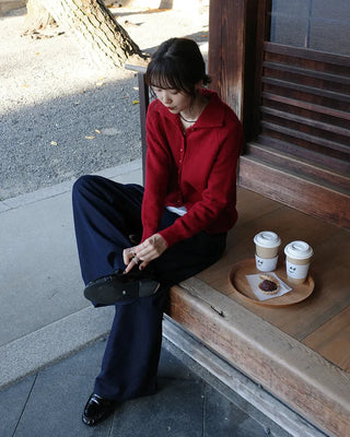 Zip-button knit cardigan