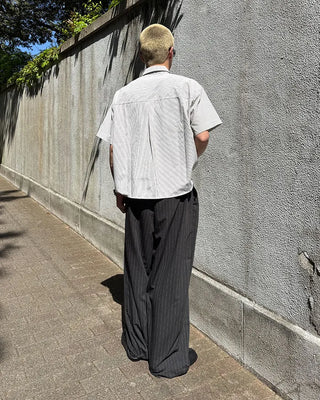 Striped button design wide slacks