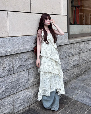 Polka Dot Tiered Camisole Long Dress