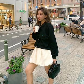 Shirred balloon mini skirt