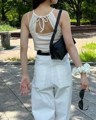 Knit halter neck gathered camisole