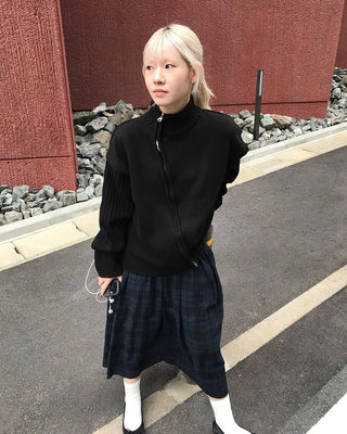 Check pattern cotton long skirt