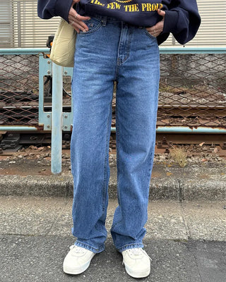 Washed wide denim pants
