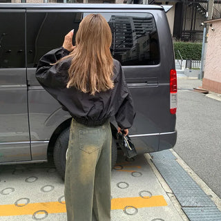 Shoulder Two-Line Cropped Zip-Up