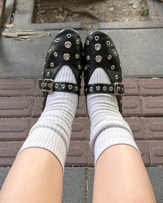 Perforated Mary Jane Flat Shoes