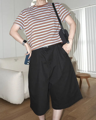Cropped striped short-sleeved T-shirt