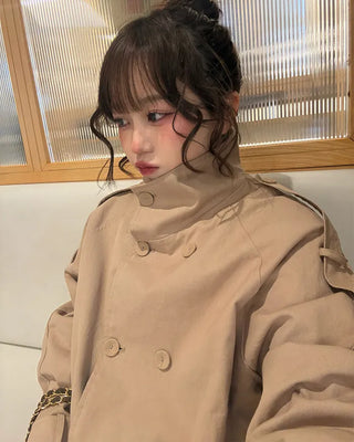 High-neck short trench coat