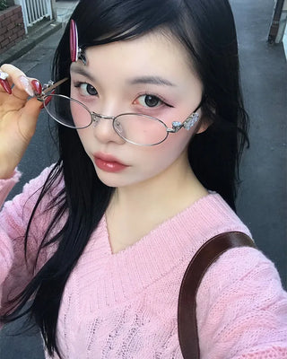 Cubic round-shaped metal frame glasses