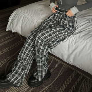 Checked wide banding pants