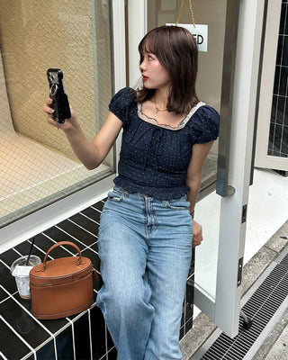 Dot smoke short-sleeved blouse