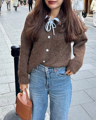 Two-tone ribbon knit cardigan