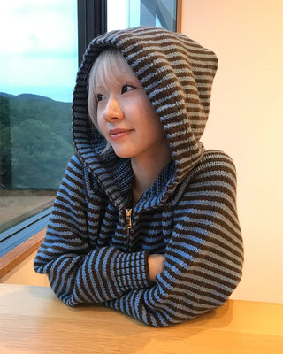 Striped knit hoodie