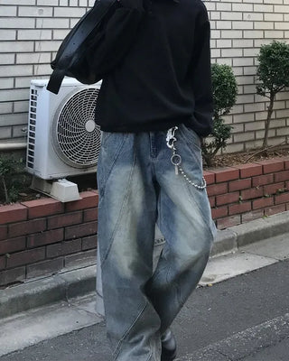 Oil-washed denim pants