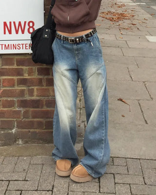 (ORIGINAL) Double Unique Seam Wide Denim Pants