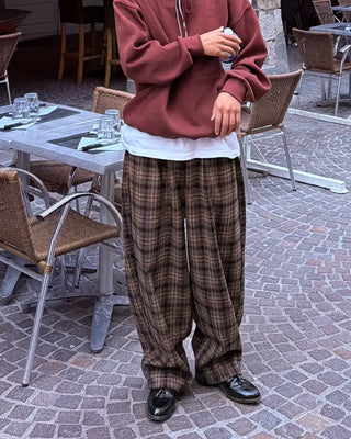 Big check wide pants