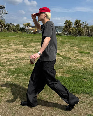 Non-faded striped denim pants
