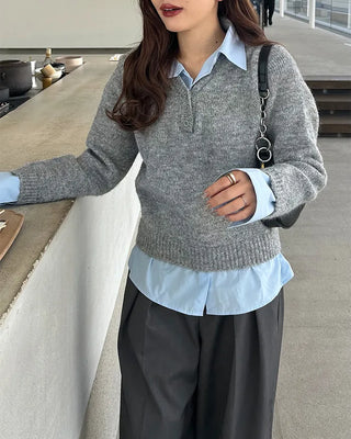 Shirt-layered loose-fit knit