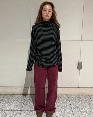 Turtleneck striped long-sleeve T-shirt
