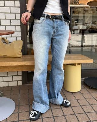 Washed low-rise denim