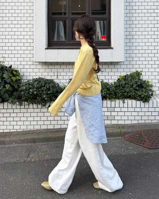 Back-belt wide-leg pants