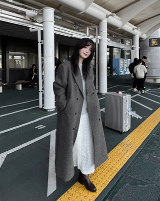 (2 types) Bouclé Double-breasted Coat
