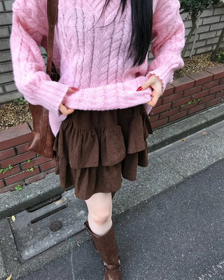 Corduroy tiered mini skirt