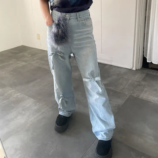 Ribbon denim pants
