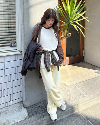 Color Block Raglan Long T-Shirt