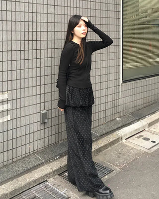 Polka dot flared pants skirt