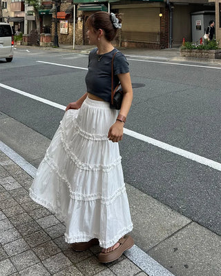 Frilled Can-Can Long Skirt
