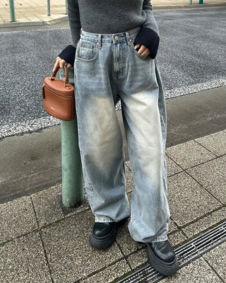 Side-tuck wide denim pants