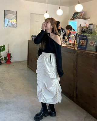 Banded Shirring Midi Skirt