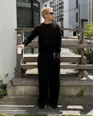 Two-pleat cotton wide-leg pants