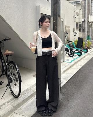 Striped low-rise slacks
