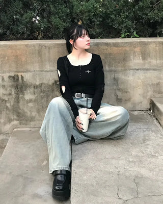 Side-tucked balloon denim pants