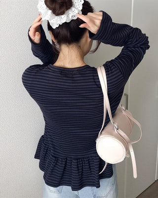 Waist frill striped T-shirt