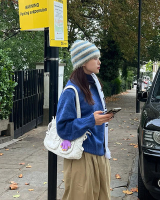 Two-tone striped knit hat