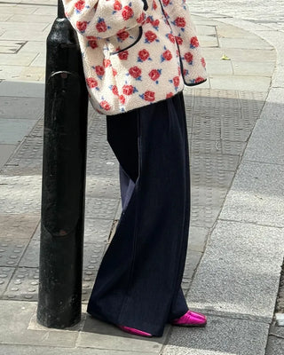 Denim Two-Pintuck Wide Pants