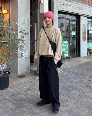 Cotton pintuck wide-leg pants