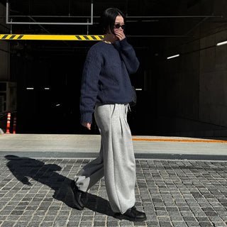 Pintuck Wide Brushed Sweatpants