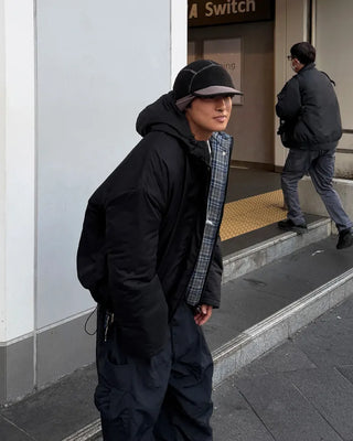 Checked Hooded Layered Overblouson