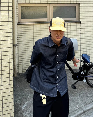 Stitched denim half-sleeve shirt