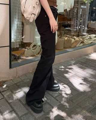 Low-waist semi-wide cotton pants